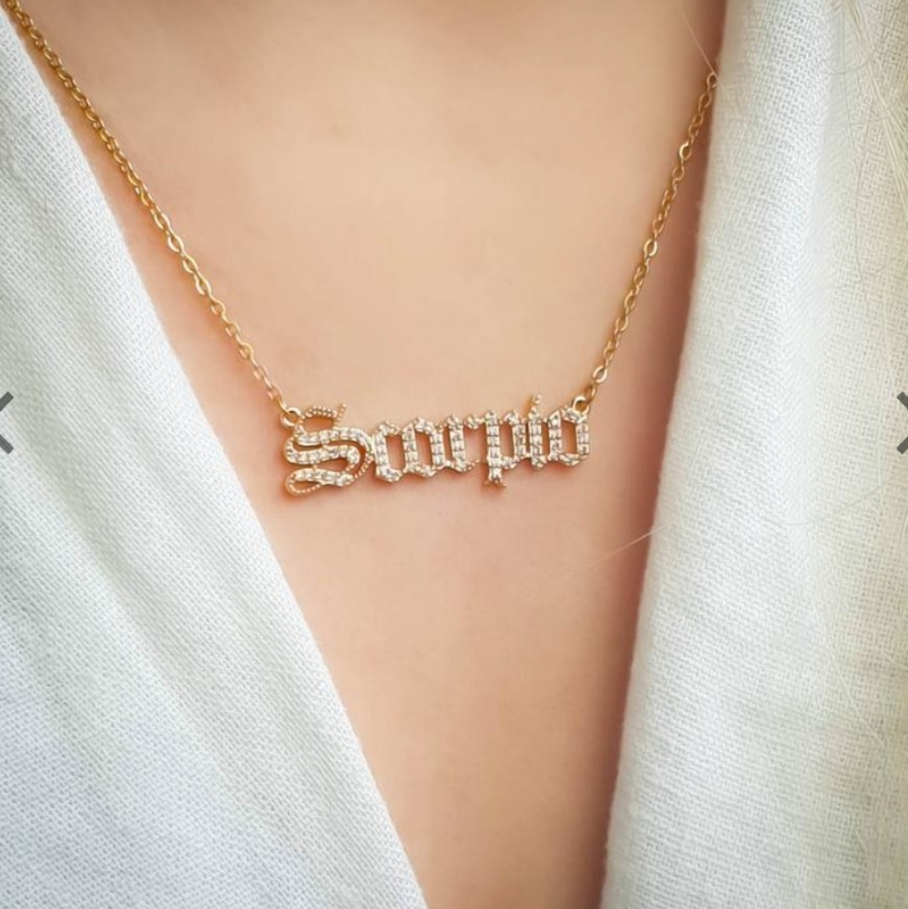 Scorpio Zodiac Nameplate Necklace